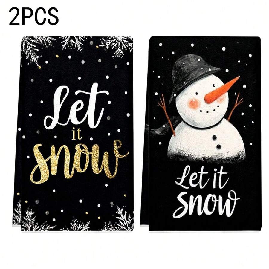 1 套/1 件/2 件圣诞雪人和冬青图案厨房毛巾洗碗布,适用于餐厅、厨房和浴室的室内装饰、派对装饰、节日礼物,也可作为圣诞礼物赠送 - 彩色 - 查看 1