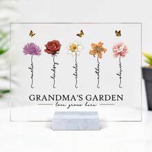Grandma's Garden Love Grows Here Beautiful Birth Month Flower Gift For Grandma Mom Personalized Horizontal Rectangle Acrylic Plaque