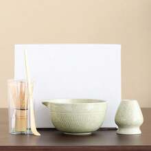 Juego de té Matcha de 5 piezas de cerámica, incluye herramientas de preparación de pasteles/Matcha, tazón de Matcha, batidor de Matcha, taza de Matcha, revolvedor, cuchara de té, juego de tazón de té, ideal para preparar postres y bebidas de té, caja de regalo con estilo japonés, juego de herramientas de batido de Matcha de la dinastía Song
