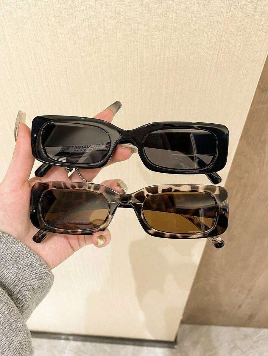 1pcs Y2K Square Cute Vintage Beach Fashion Eyeglasses For Men & Women - 黑色 - 查看 1
