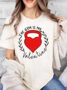 Heart Kettlebell Gym Fitness Valentines Day Women Gift T-Shirt Oversized Short Sleeve T-Shirt For Her Cute Winter Tops Graphic Women Graphic T-Shirts Casual Shirts Loose Fit Short Sleeve Tshirts - trắng002 - Xem 1