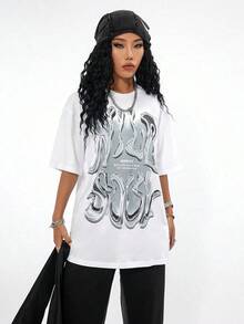 2026 Summer ShirtCoolane Women's Summer Concert Streetwear Vintage Casual Y2K Hippie Old Money Comfortable Lips Graphics Oversized White TeesLoose An - 白色 - 查看 3
