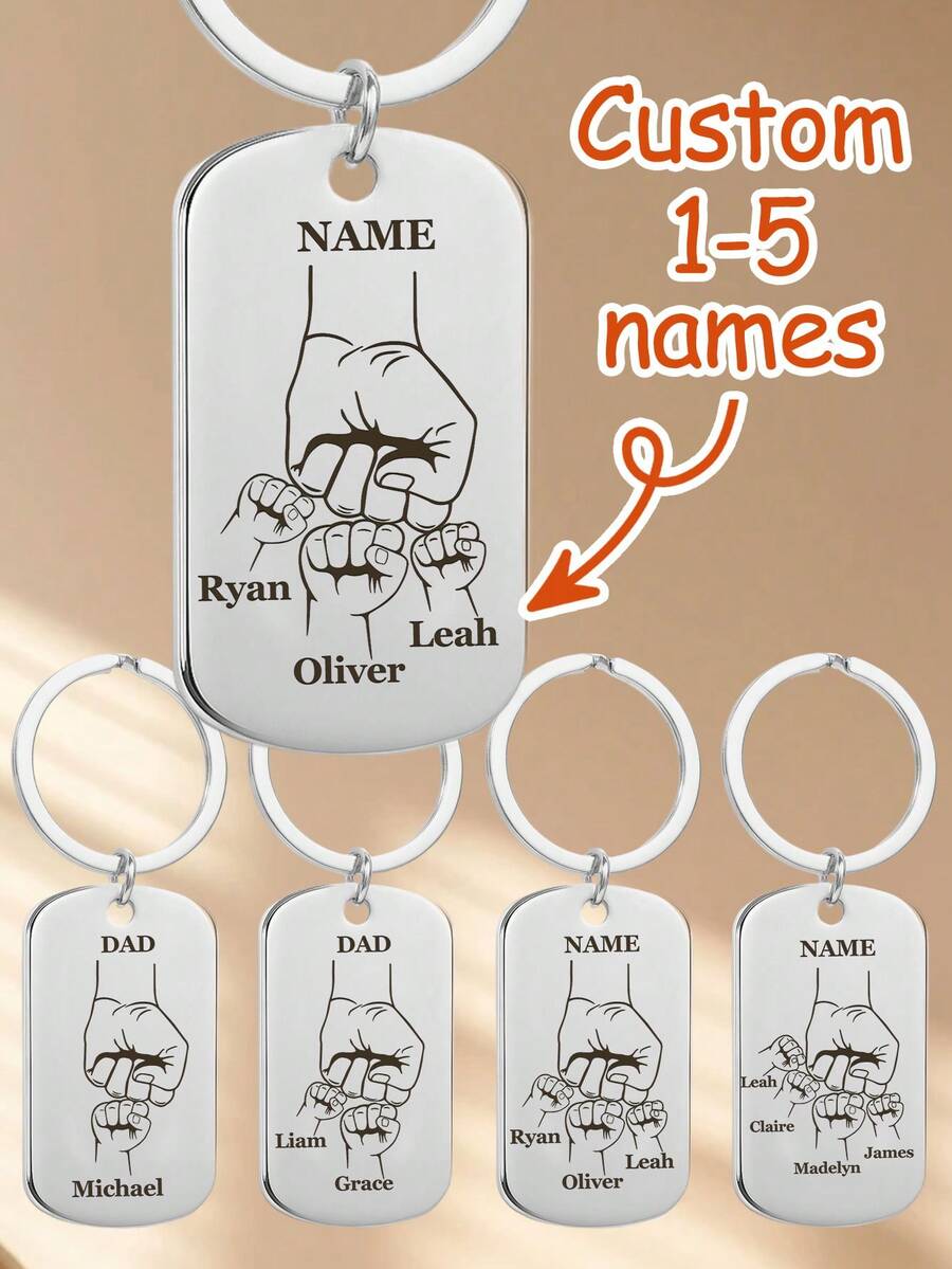 Ayotu Llaveros personalizados con patrón de puño familiar, etiquetas personalizadas para mascotas, colgantes para mochilas, llavero de regalo para maestros para papá, esposo y colegas, regalo del Día del Padre