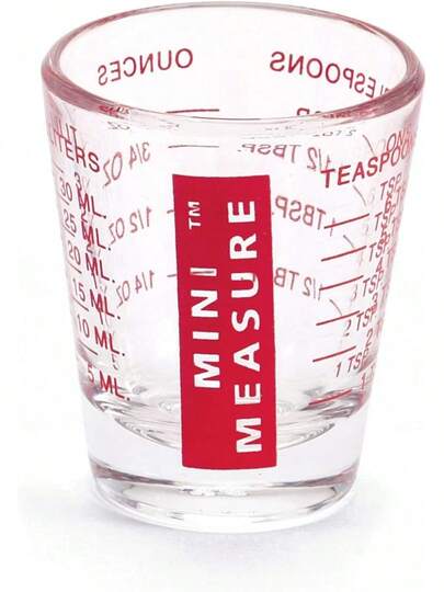Kolder Mini Measure Heavy Glass, 20-Incremental Measurements Multi-Purpose Liquid And Dry Measuring Shot Glass, Red