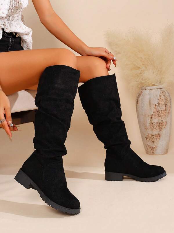 Fashion Mid-Heeled Over-The-Knee Boots Are Designed For Teen Girls With Elastic And Decorative Strap Elements. All-In-One Boots