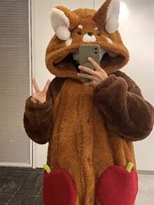 1 件套毛毯，可爱水豚毛绒毛毯，连帽珊瑚绒卡通可爱风格带帽长袍 - 冬季保暖珊瑚绒卡通动物连帽长袍，适合成人，带大口袋和袖口的连帽长袍，适合秋冬季，温暖，礼物，情侣装，圣诞节礼物，新年礼物 - 彩色 - 查看 3