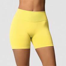 Seamless Butt Lifting Biker Shorts For Women - High-Waisted, Ideal For Yoga, Running & Outdoor Activities - Yellow - View 11