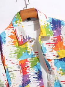 男士时尚涂鸦印花牛仔夹克，秋季 - 彩色 - 查看 3