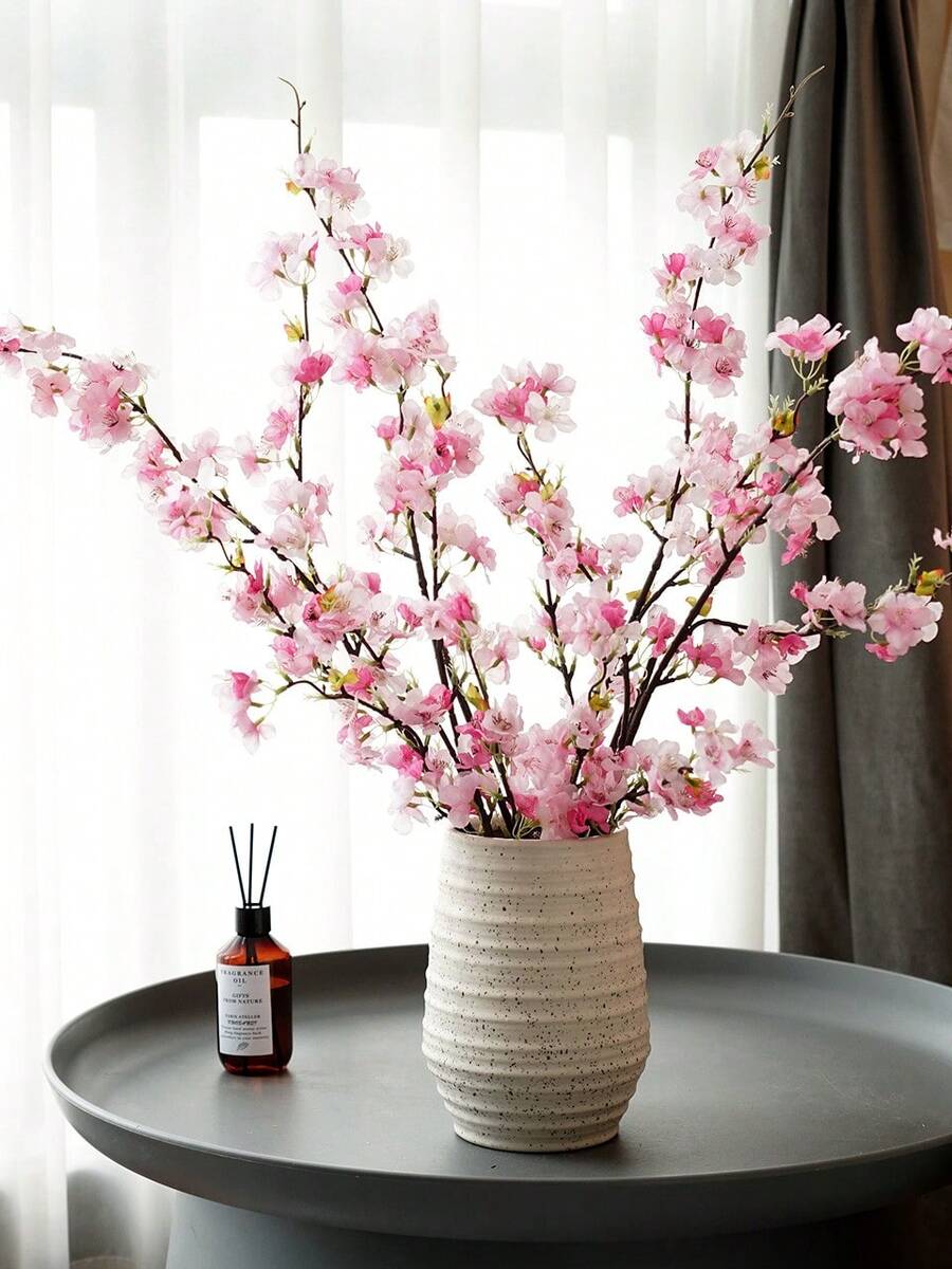 1 件，人造樱花，42.51 英寸，带 4 个分支，塑料人造植物，绿色人造植物，由不褪色的涤纶面料制成，现代简约风格 - 适用于家居装饰、花瓶、婚礼、派对、客厅、卧室、DIY 墙壁、办公桌填充。