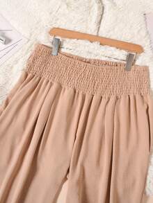 Women High Waist Straight Leg Loose Solid Color Pleated Trousers - Khaki - View 5