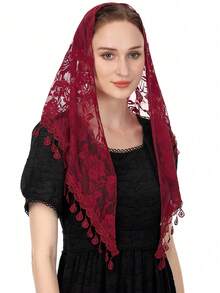 1 pieza/2 piezas Chal/Bufanda de mujer de unicolor/estampado de encaje con flecos, casual y versátil para primavera/verano - bufanda triangular - Ver 40