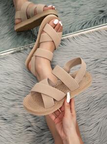 Women's Casual Khaki Flat Sandals, European And American Fashion Simple Slouchy, Suitable For Beach Vacation, College Students Back To School, Street, Travel, Middle Eastern Roman Style Versatile Commute, Lightweight Breathable Round Toe Flat Slippers, Spring/Summer