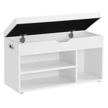 VASAGLE Banc à Chaussures Rembourré, Banc de Rangement, Rangement Caché, Étagères, Meuble d'Entrée, Capacité de Charge 136 kg, 30 x 80 x 44 cm, Blanc - Blanc - Voir 2