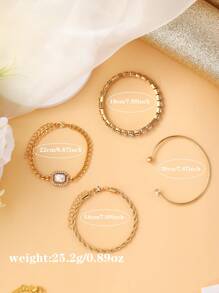 5 件/套，女士手表，时尚奢华商务金钢表带手表，合金手链套装，日常佩戴，手表手链套装，女孩礼物