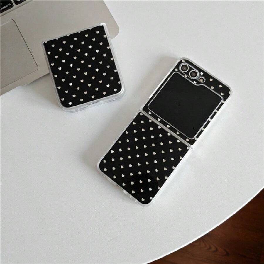 Transparent Folding Hand Strap Phone Case With Polk Dot Print Design Compatible With Sam Galaxy Z Flip Fold 3 4 5 6 7 Fold Case With Lanyard Design For Moto Razr 40 50 60 Ultra Cute Phone Case For Girl And Women - 無色 - 查看 1