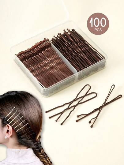 100 piezas Juego de Horquillas con Caja, Horquillas de Metal Accesorios para el Cabello de Mujer, Horquillas en U Francesas y Horquillas en una Caja de Almacenamiento (Negro/Marrón/Dorado/Plateado), Pinzas de Garra, Juego de Peinado, Regalos