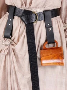 3pcs Renaissance Fair Props, Medieval Style PU Leather Set Including Belt, Cup Holder And Skirt Hoop, Halloween Fantasy Cosplay Party Supplies, Holiday Accessories - Multicolor - View 2