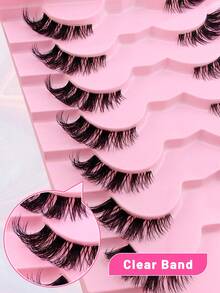 9 Pairs Half-Strip False Eyelashes, Cat Eye Natural Makeup Effect, Transparent Stem, Cartoon Style, Natural Transparent Stem, Short Accent Lashes, Winged Lashes, 3/4 Lashes, Reusable Eyelash Set - Cat Eye Lashes - View 4