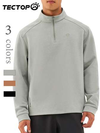 TECTOP Men's Casual Long Sleeve T-Shirt, Sports & Fitness, 1/4 Zip Mock Neck, Breathable Lightweight, Stretchy & Comfortable, Autumn/Winter