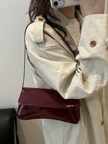 Borsa a spalla da donna, borsa a mano di stile minimalista, piccola borsa a patta bordeaux, borsa baguette, borsa a spalla semplice, borsa sotto braccio, borsa a tracolla, borsa Y2K, borsa bordeaux alla moda - Bordò - Visualizzare 4