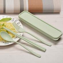 Wheat Straw Utensil Set, 3-Piece Fork Knife Spoon, Portable Travel Cutlery For Camping, Office,  Friendly Reusable - Multicolor - View 5