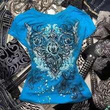 Grunge Shirts Emo Clothes Teen Girls Vintage Graphic Tee Y2k 2000s Goth Top Women Mcbling Short Sleeve StreetwearHalloween Christmas New Year 2026 - Đen Đỏ - Xem 11