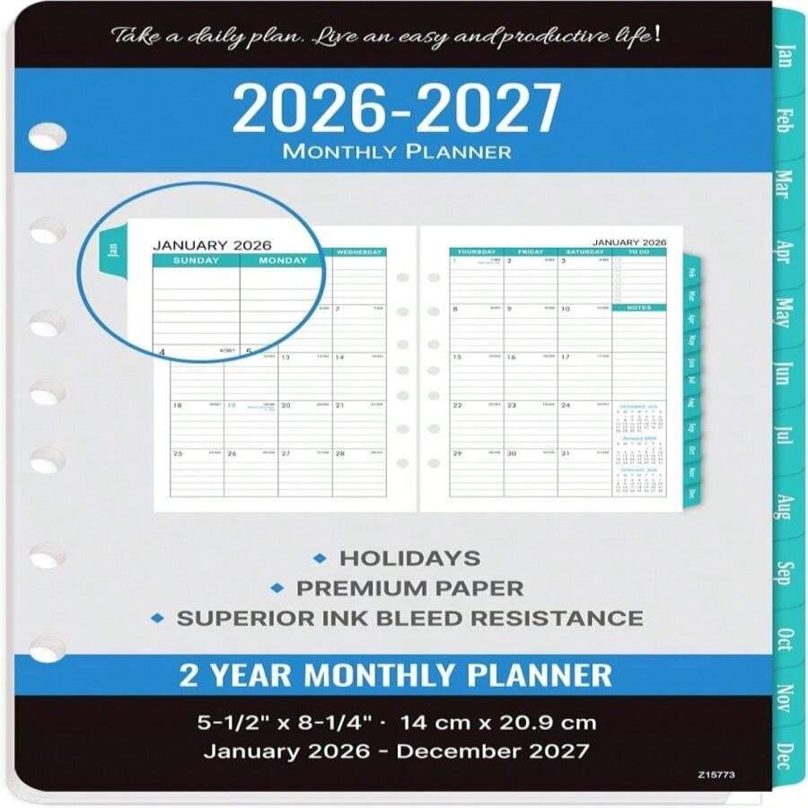 2026-2027 Monthly Planner Refill - Planner Inserts With 7-Hole Punched ...