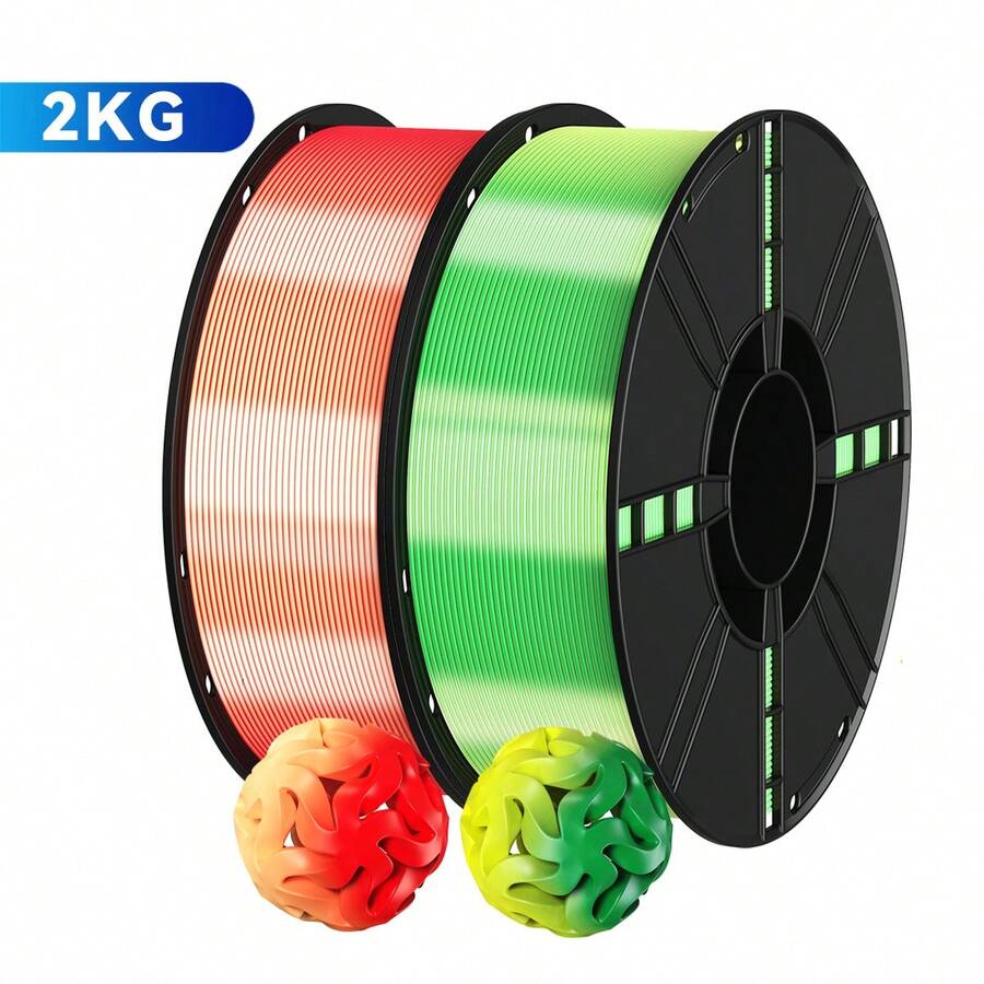 PLA Filament 1.75mm Bundle Silk Dual Color, 3D Printing PLA Filament 1.75mm Dimensional Accuracy +/- 0.02mm, 1KG*2 Spool (4.4 Lbs) - 紅金+黃綠 - 查看 1