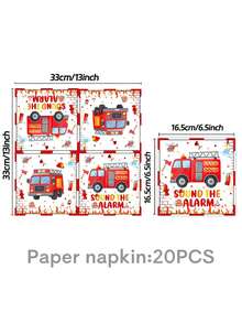50Pcs Fire Truck Birthday Party Tableware Set With Happy Birthday Banner - Disposable 7/9" Plates & 9oz Cups For Kids'Party Decor - Multicolor - View 12