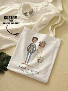 1款定制文字帆船包，独特设计（照片、风景、插图），可折叠，大容量，轻便，时尚，个性化手提包，单肩包，休闲购物袋，新年魅力 - 彩色 - 查看 16