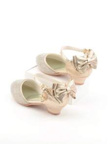 Girls' High Heel Princess Shoes For Modeling, Performance, Silver Color Leather Shoes Matching Children's Formal Dress, Shiny Stage Crystal Shoes