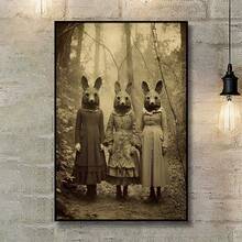 Vintage-Inspired Mystical Rabbit Forest Canvas Wall Art – Classic Style Fabric Mural With Glitter Embellishment, Reusable Frameless Wall Decor For Living Room And Bedroom - For Home Decor Enthusiasts - Perfect Gift For Art Lovers