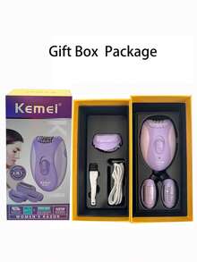 Kemei KM-6037 女士脱毛器 脱毛根部无痛剃毛器 比基尼线私密体毛去除面部按摩器 抗皱颈部紧致电动磨脚器 皮肤光滑四合一多功能女士个人护理套装