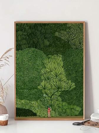 Transforma tu espacio con serenidad: Paisaje de bosque verde sin marco - Arte moderno art decó, decoración interior vívida