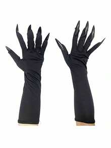 1pair Halloween Long Nail Ghost Gloves, Long Nail Role-Playing Arm Set, Black And White Design, Durable Polyester, Suitable For Theme Parties, Role-Playing Activities And Halloween Decorations, Halloween Costumes, Theme Event Accessories, Eerie Aesthetics, High-Quality Craftsmanship