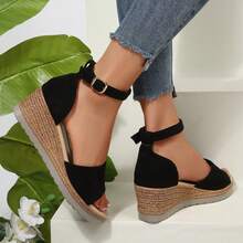 Womens Open Toe Ankle Strap Wedge Sandals Heels Dressy Summer Platform Comfortable - màu đen - Xem 9