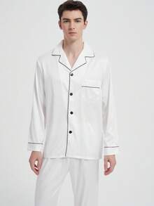 New Men's Fashion Casual Pajama Set, Winter Clothes - White - View 3