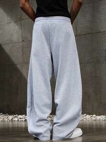 Men's Solid Color Drawstring Waist Pocket Casual Loose Sweatpants, Loose Fit Gray Sports Pants - Light Grey - View 6