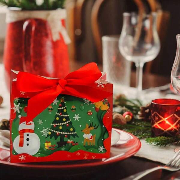 Christmas Cookie Boxes With Ribbons For Holiday School Classroom Party Favor Supplies, Candy Treat Cardboard Boxes