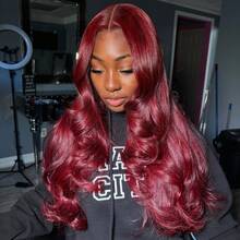 Burgundy Lace Front Wig Body Wave Human Hair 13x4 HD Transparent 99J Lace Front Wigs Human Hair Pre Plucked With Baby Hair 250% Density Body Wave Glueless Human Hair Wigs For Women - S99J - 查看 2