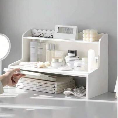 1 Giá để đồ để bàn nâng hai lớp, Giá để đồ mỹ phẩm, văn phòng phẩm, sách vở trên mặt bàn, phù hợp để lưu trữ tại nhà, để bàn làm việc, làm quà tặng Halloween và Giáng sinh