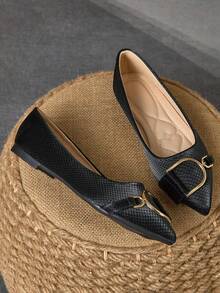 WHDXY 1 双女士尖头平底鞋，柔软皮革办公鞋，百搭乐福鞋，浅口软底仙女风格平跟一脚蹬通勤鞋 - 黑色 - 查看 2