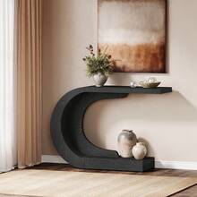 Tribesigns Wood C-Shaped Console Table For Entryway, 43.3" Modern Hallway Entryway Table For Living Room, Entrance, Foyer, Easy Assembly, Black - Black - View 2