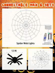 Leuchtende Spinnennetz LED-Lichter - 70 leuchtende Glühbirnen in 8 Modi - Schaffen Sie eine gruselige Atmosphäre für Halloween-Partys, Schlafzimmer, Bars und mehr Halloween-Party Halloween Horror Nights Halloween-Dekoration Raumdekoration Heimdekoration Partydekoration Wanddekoration