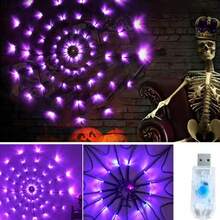 أضواء شبكة العنكبوت LED للاستخدام عبر الحدود، أضواء سلسلة هالوين للديكور الخارجي، أضواء LED برتقالية وبنفسجية لتجهيز أجواء شبكة العنكبوت، ديكور سلسلة