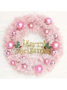 1pc Charming Pink Christmas Wreath - Perfect For Holiday Decoration, Mall Display And Party Supplies, Scene Setting, Ideal For Christmas Decor