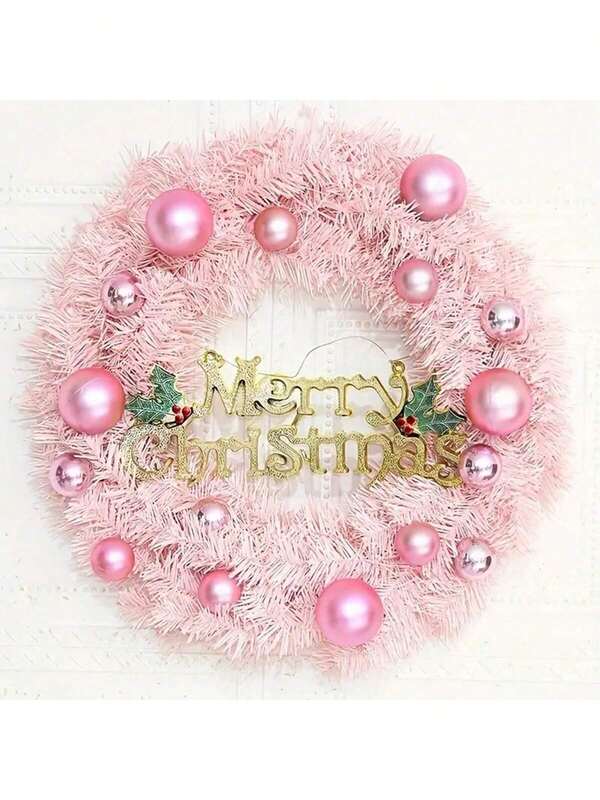 1pc Charming Pink Christmas Wreath - Perfect For Holiday Decoration, Mall Display And Party Supplies, Scene Setting, Ideal For Christmas Decor