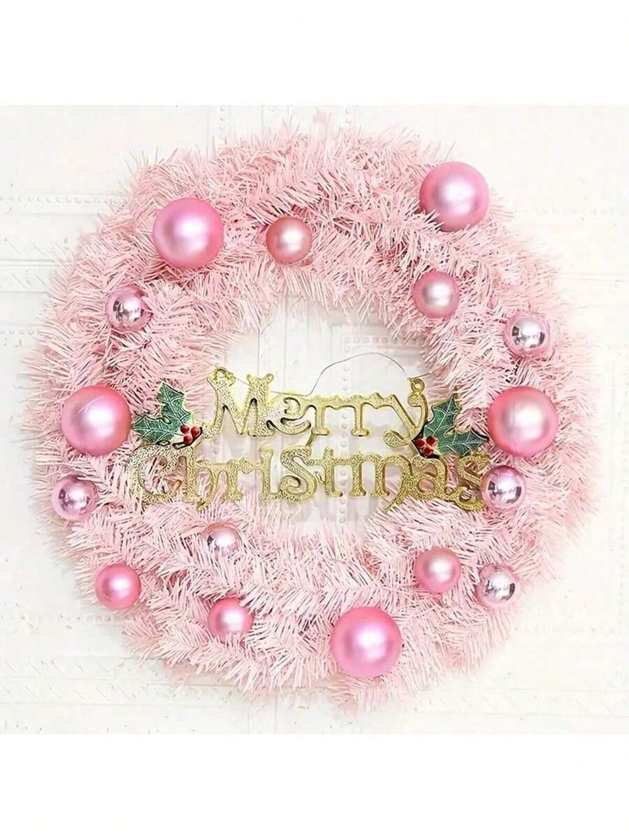 1pc Charming Pink Christmas Wreath - Perfect For Holiday Decoration, Mall Display And Party Supplies, Scene Setting, Ideal For Christmas Decor