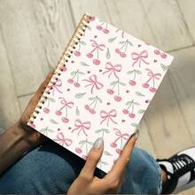 1 pezzo Quaderno con fiocco a forma di ciliegia - Rosso, a righe, 14x21cm, perfetto per lavoro, scuola, regali per donne, 50 fogli 100 pagine