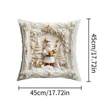1 件白色三维圣诞图案套装饰枕套方形靠垫套，圣诞老人树鹿雪花雪人礼盒树等新视觉图案设计和其他图案软枕套适用于圣诞派对家庭房间沙发椅装饰圣诞节装饰品，圣诞靠垫套， - 彩色 - 查看 5